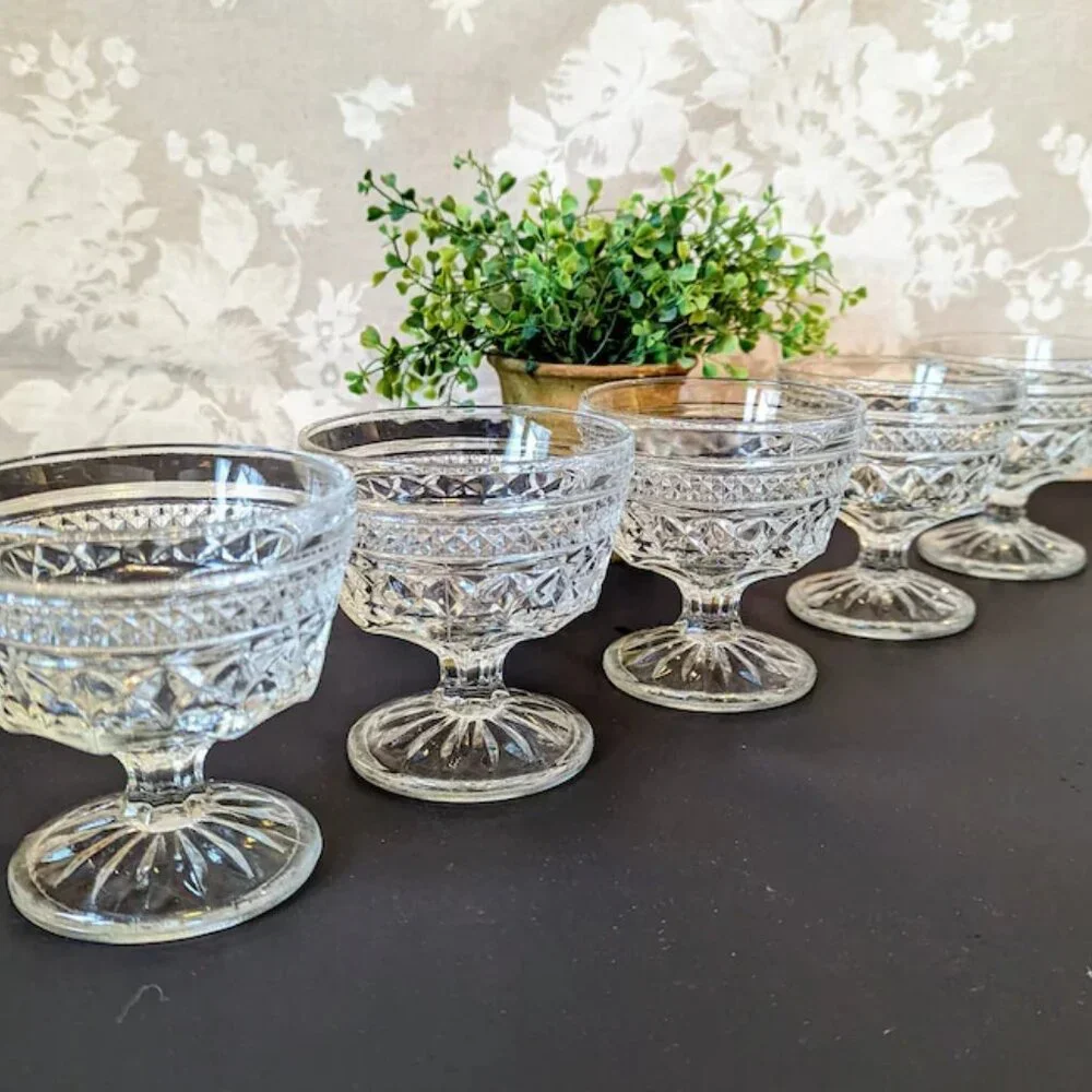 Lot of 5 Anchor Hocking Wexford Pattern Vintage Sherbet Dessert Pedestal Dish